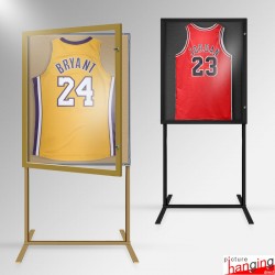 Freestanding T-Shirt Display Case Stand - Lockable Back-to-Back Display for Small to 5XL Jerseys