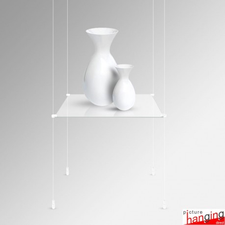 Suspended White Glass Shelf Units - Complete White Cable System & White Shelves!