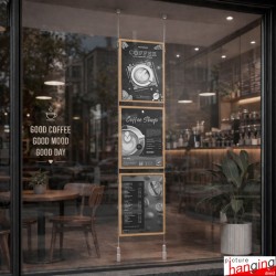 Double-Sided Ceiling-To-Floor Cable Poster Display Kit (A3, A4, A5) - Complete Hanging Wires & Frames, Portrait