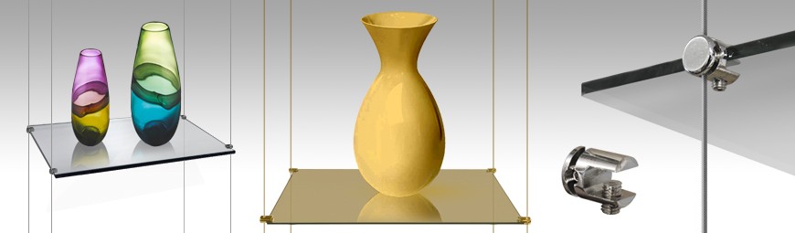 Cable Display Shelves (Suspended Glass Shelving for Window Displays, Retail & Home Interiors)